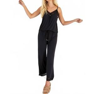 NEW PRETTY YOU LONDON bamboo lace cami and cropped trouser pj set in raven